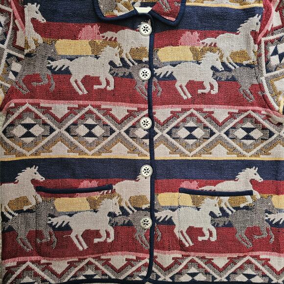 VTG NWT JANE ASHLEY Western Horse Aztec Tribal Tapestry Button Jacket Sz M - Picture 7 of 16